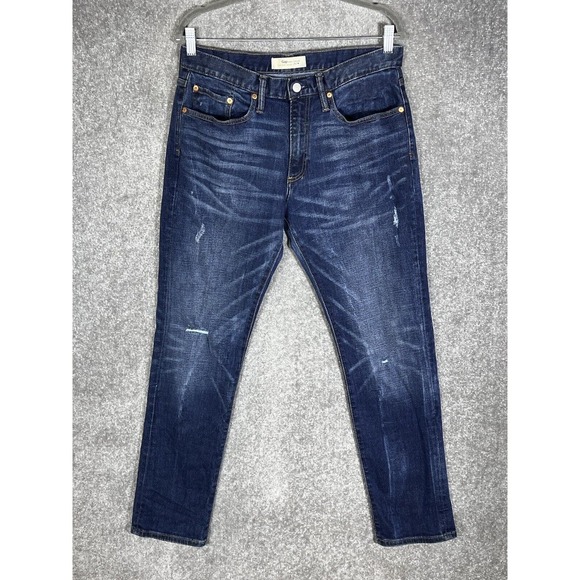Gap Slim Straight Leg Distressed Jeans Mens Size 32x32 Stretch Blue Denim - Picture 1 of 16